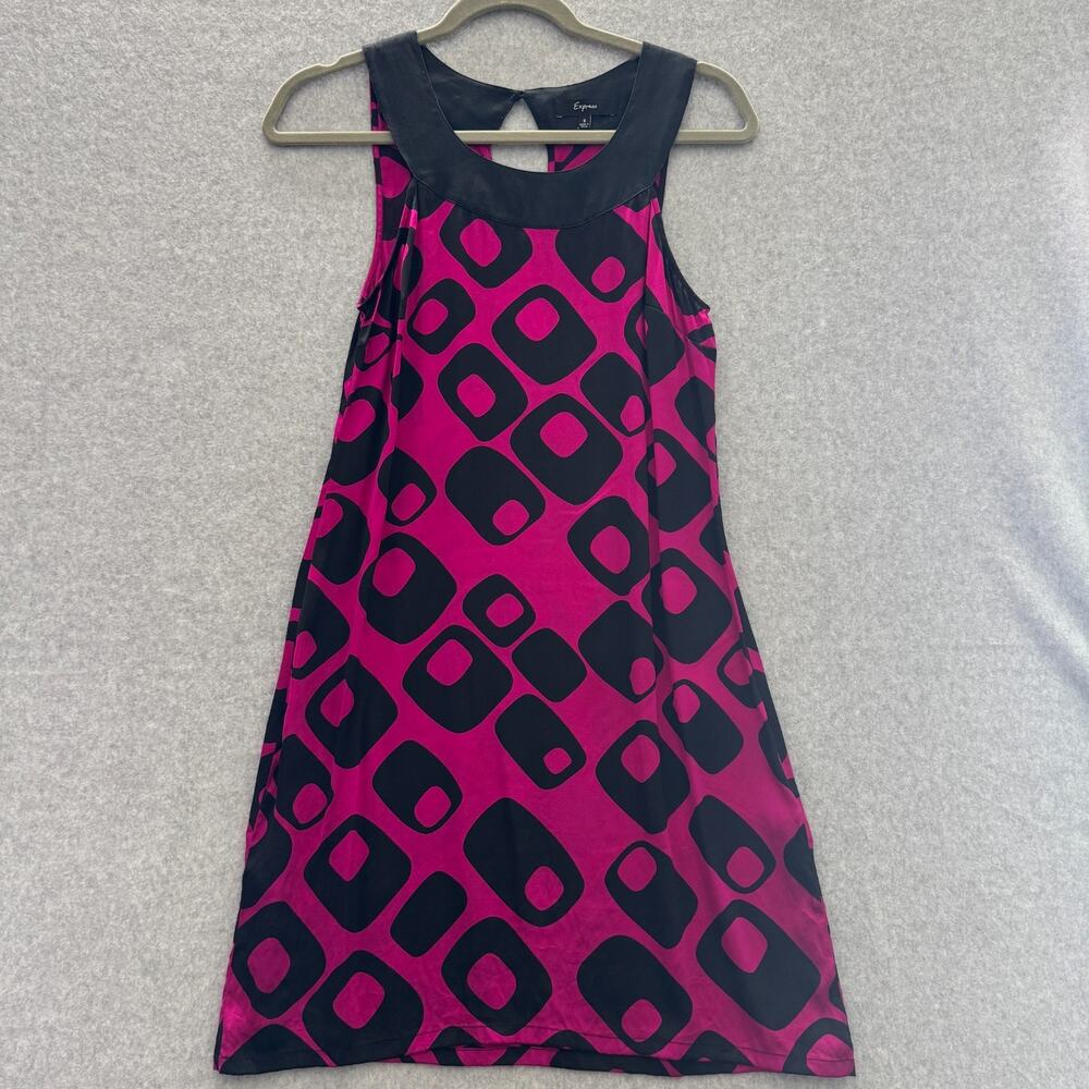 VTG Express Silk Retro Print Dress Women's S Fuchsia Black Y2K Event Statement